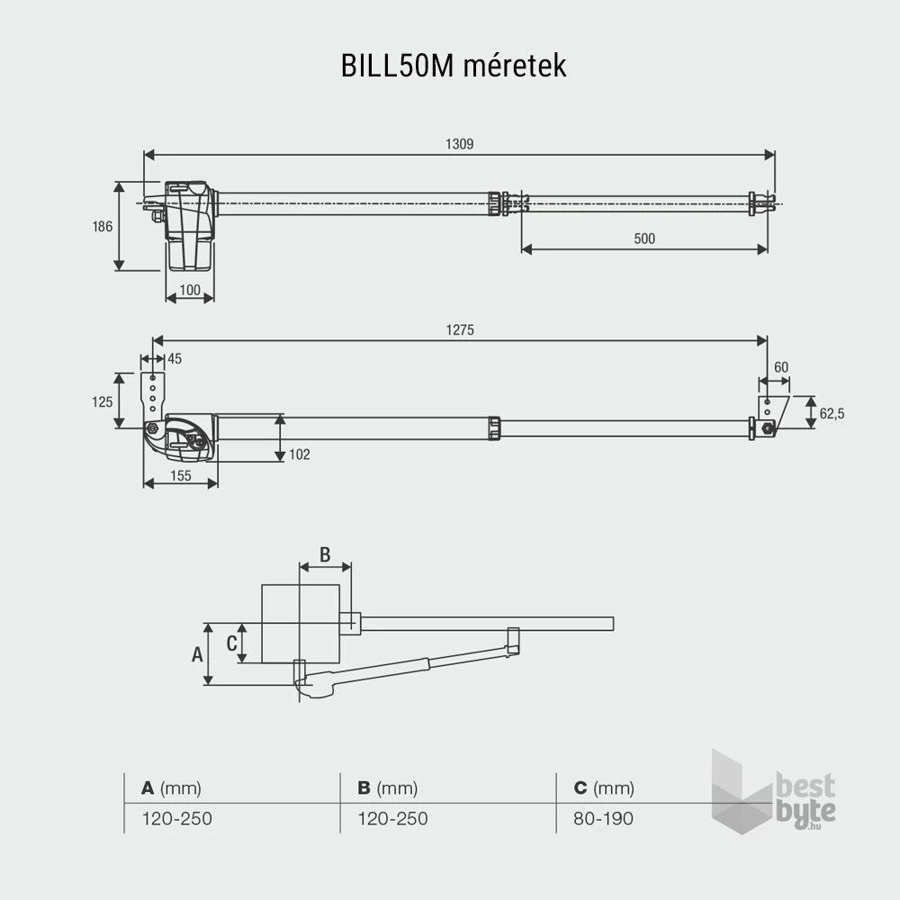 Beninca BILL-50M DX szárnyaskapu motor, önzáró, 500mm löket, max 4,5m-es szárny
