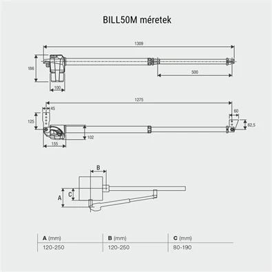 Beninca BILL-50M DX szárnyaskapu motor, önzáró, 500mm löket, max 4,5m-es szárny