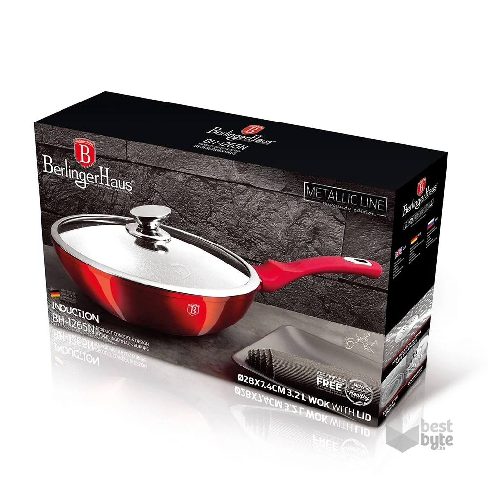 Berlinger Haus BH/1265N Metallic Line Burgundy Edition 28 cm fedővel, wok