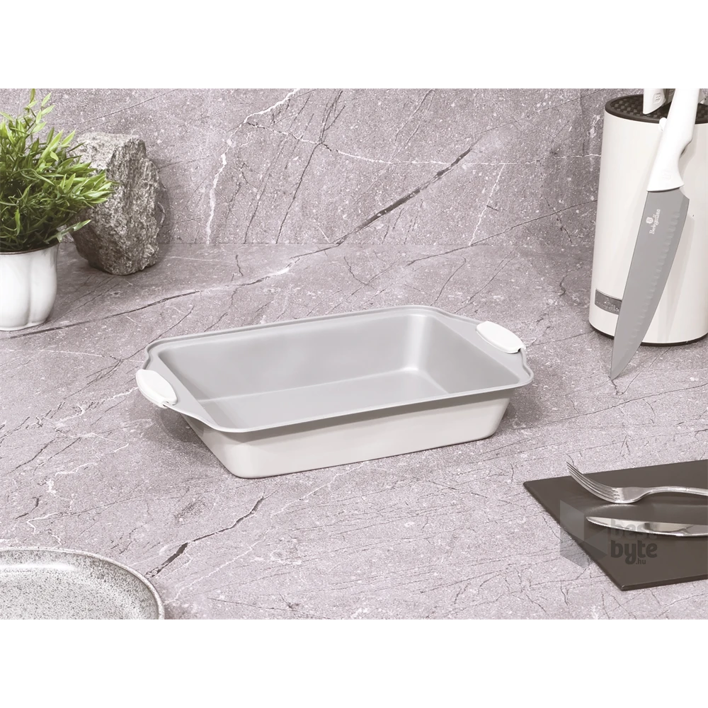 Berlinger Haus BH/7649 szatén szürke 40 cm, mély hosszúkás sütőtepsi szilikon fogóval