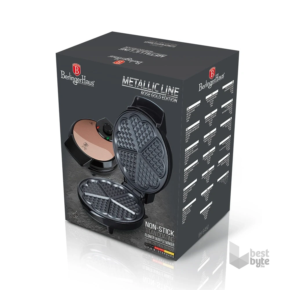 Berlinger Haus BH/9450 Metallic Line Rose Gold Edition rózsaarany- fekete virág alakú gofrisütő
