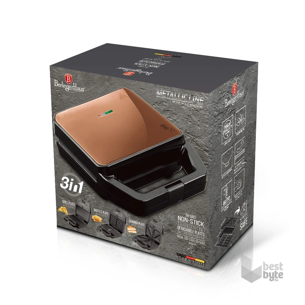 Berlinger Haus BH/9461 3in1 rózsaarany- fekete gorfi - grill - szendvicssütő