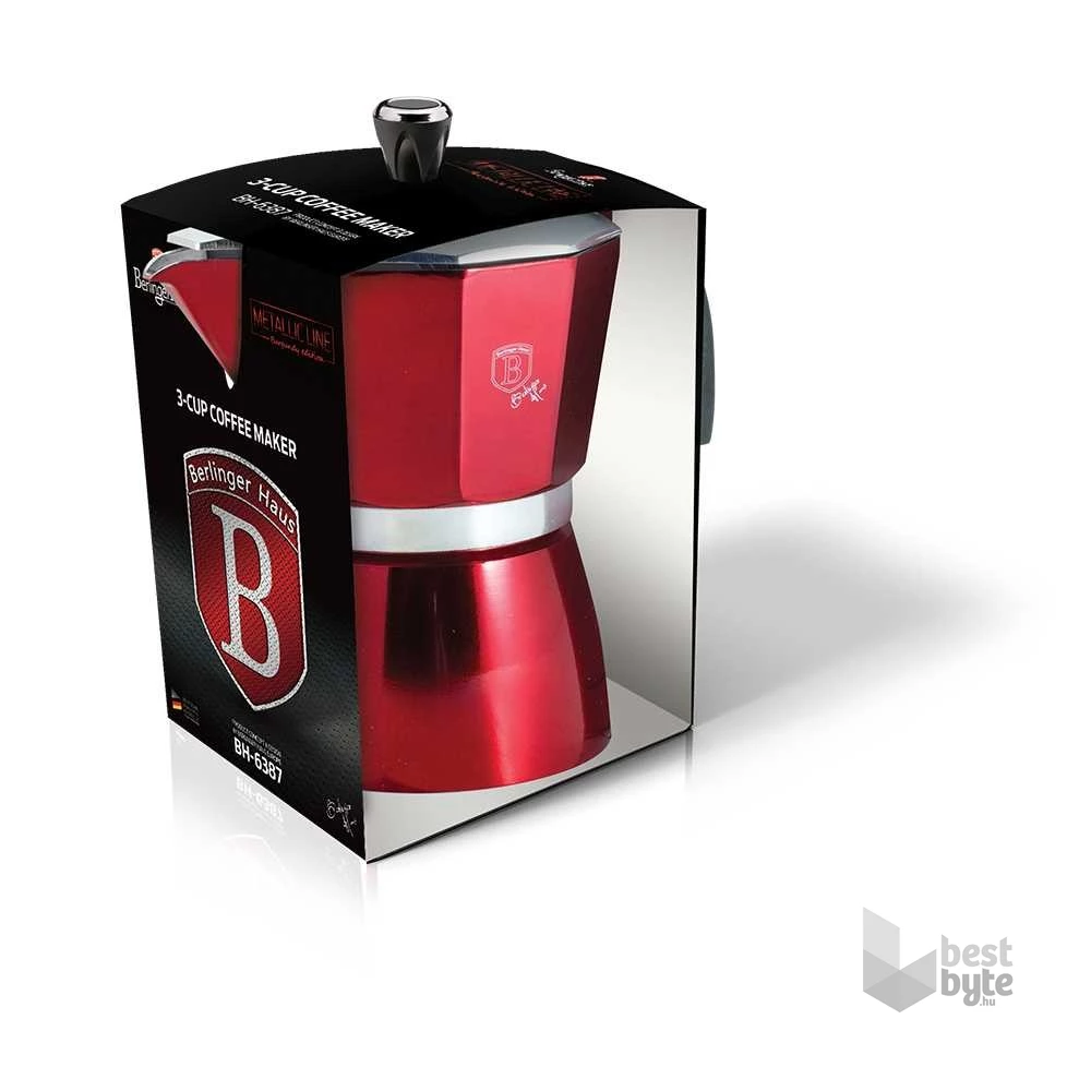 Berlinger Haus BH-6387 metálpiros 3 személyes kotyogós kávéfőző