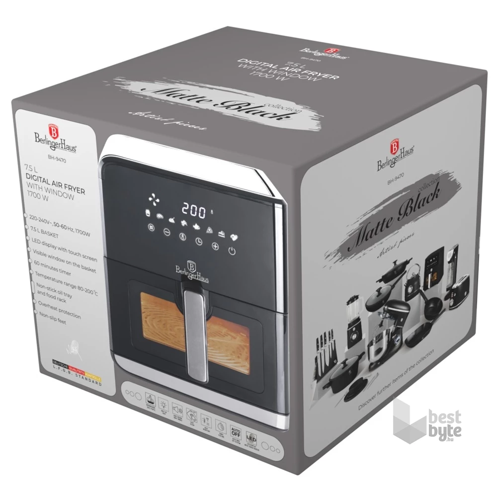 Berlinger Haus BH/9470 L fekete- ezüst 7,5 L forrólevegős sütő