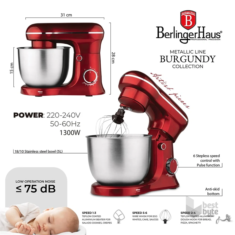 Berlinger Haus BH/9864 1500W, 5L burgundi konyhai robotgép