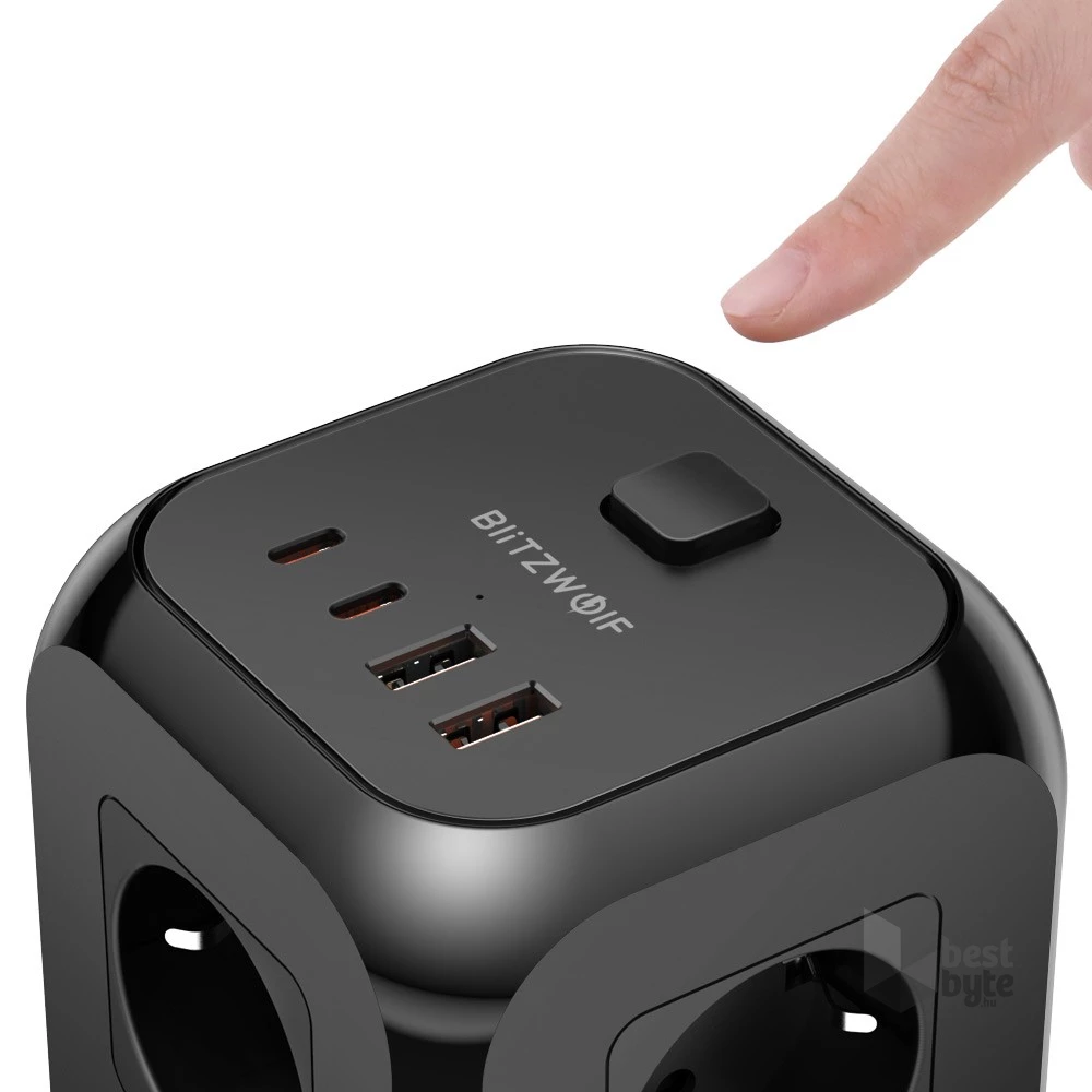BlitzWolf BW-PC3 8 aljzat 2m 2xUSB/2xType-C fekete elosztó