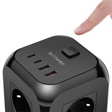 BlitzWolf BW-PC3 8 aljzat 2m 2xUSB/2xType-C fekete elosztó