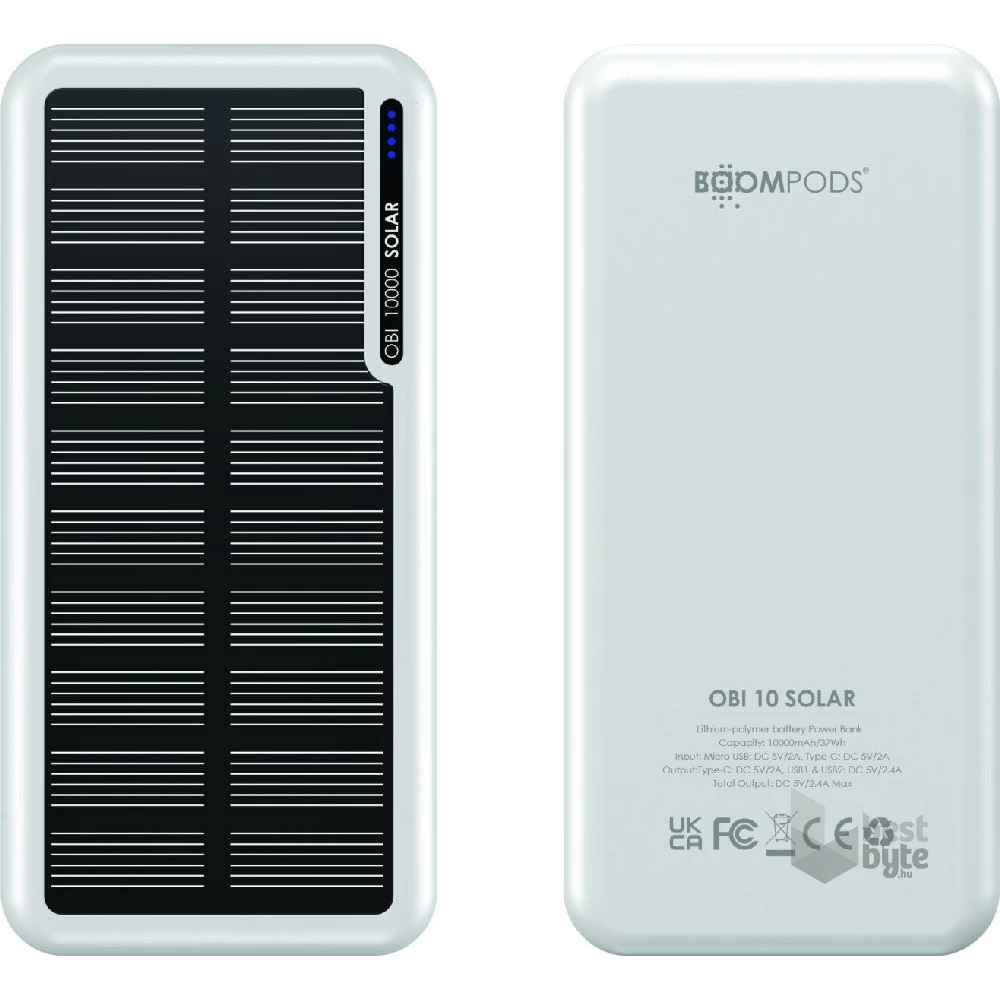 Boompods Obi Solar fehér 10 000 mAh powerbank