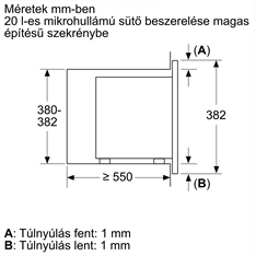 Bosch BFL623MB3 800W 20L fekete beépíthető mikrohullámú sütő