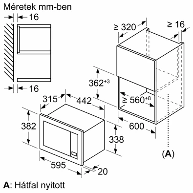 Bosch BFL623MB3 800W 20L fekete beépíthető mikrohullámú sütő