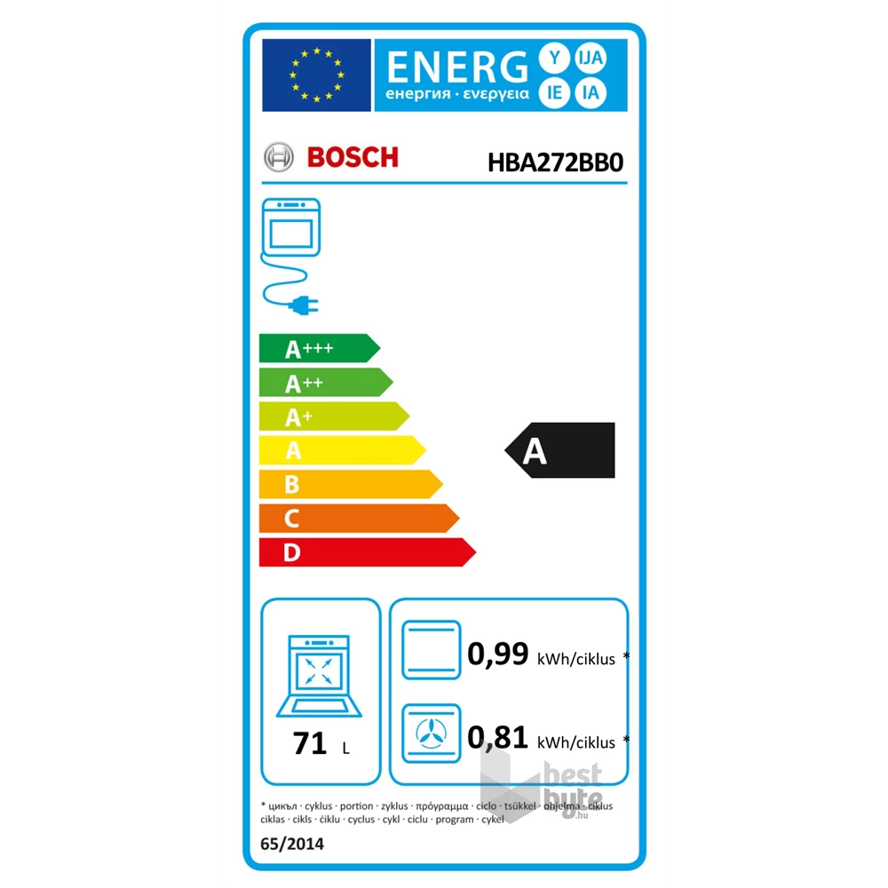 Bosch HBA272BB0 fekete, beépíthető, sütőtér: 71L, légkeverés, sütő