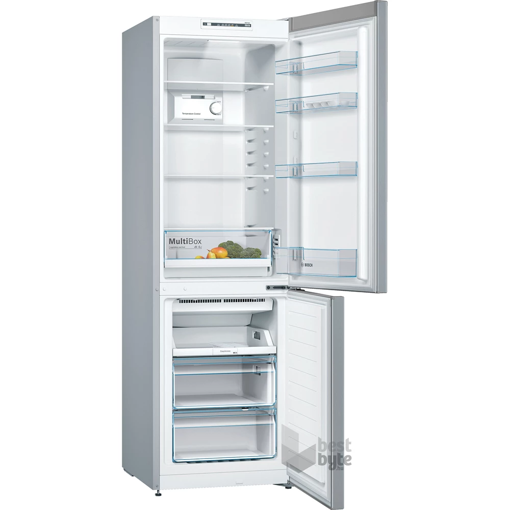 Bosch KGN36NLEA inox, alulfagyasztós, Hűtő:216L, Fagyasztó:89L, No frost hűtőszekrény