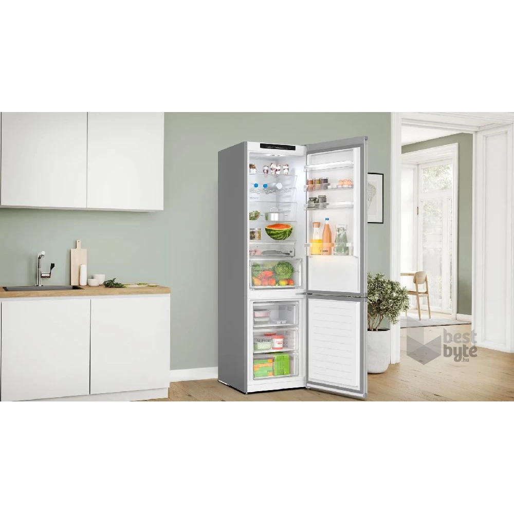 Bosch KGN392LDF inox, alulfagyasztós, Hűtő:260L, Fagyasztó:103L, Total No frost hűtőszekrény