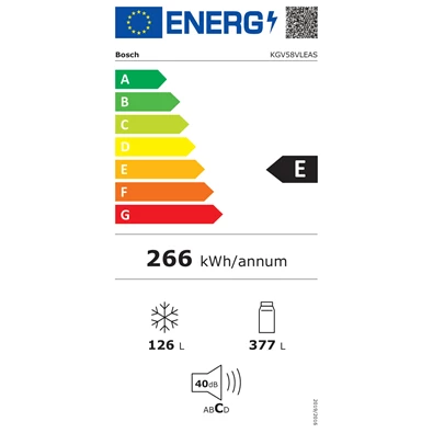 Bosch KGV58VLEAS ezüst, alulfagyasztós, Hűtő:376L, Fagyasztó:124L, Low frost hűtőszekrény (Újszerű)