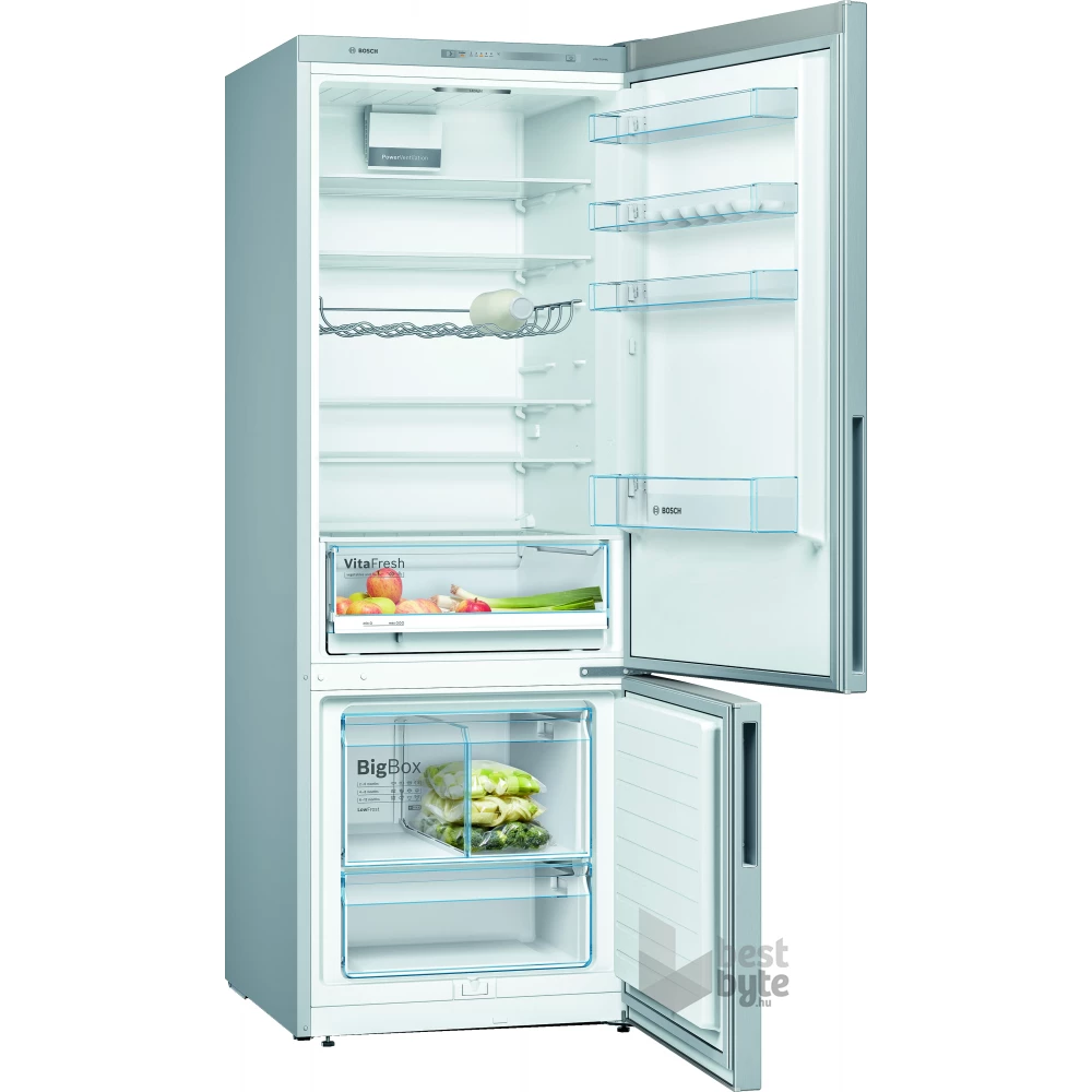 Bosch KGV58VLEAS ezüst, alulfagyasztós, Hűtő:376L, Fagyasztó:124L, Low frost hűtőszekrény (Újszerű)