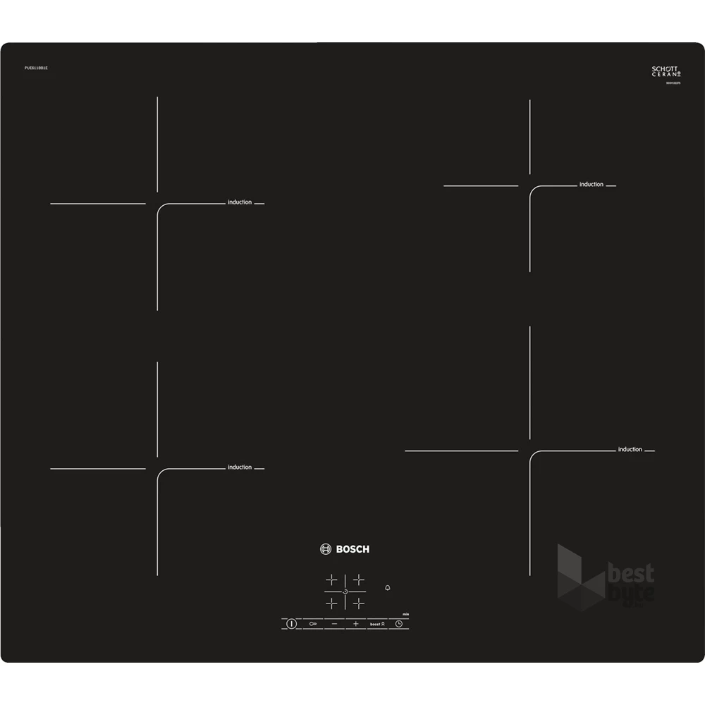 Bosch PUE611BB1E fekete, beépíthető, indukciós, főzőzóna: 4, beépíthető méret: 56cm, főzőlap