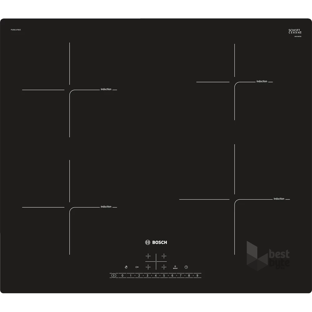 Bosch PUE611FB1E fekete, beépíthető, indukciós, főzőzóna: 4, beépíthető méret: 56cm, főzőlap