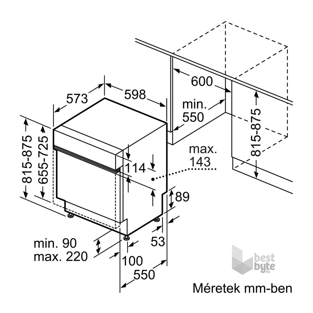 Bosch SMI4HTS14E ezüst, programok száma:6, beépíthető, 13 terítékes mosogatógép