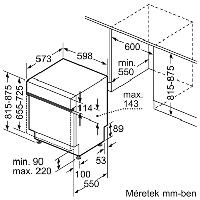Bosch SMI4HTS14E ezüst, programok száma:6, beépíthető, 13 terítékes mosogatógép