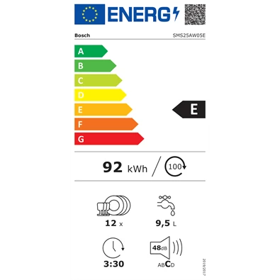 Bosch SMS25AW05E fehér, programok száma: 5, szabadonálló, 12 terítékes mosogatógép (Újszerű)