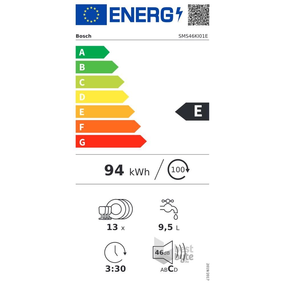 Bosch SMS46KI01E inox, programok száma: 6, szabadonálló, 13 terítékes mosogatógép (Újszerű)