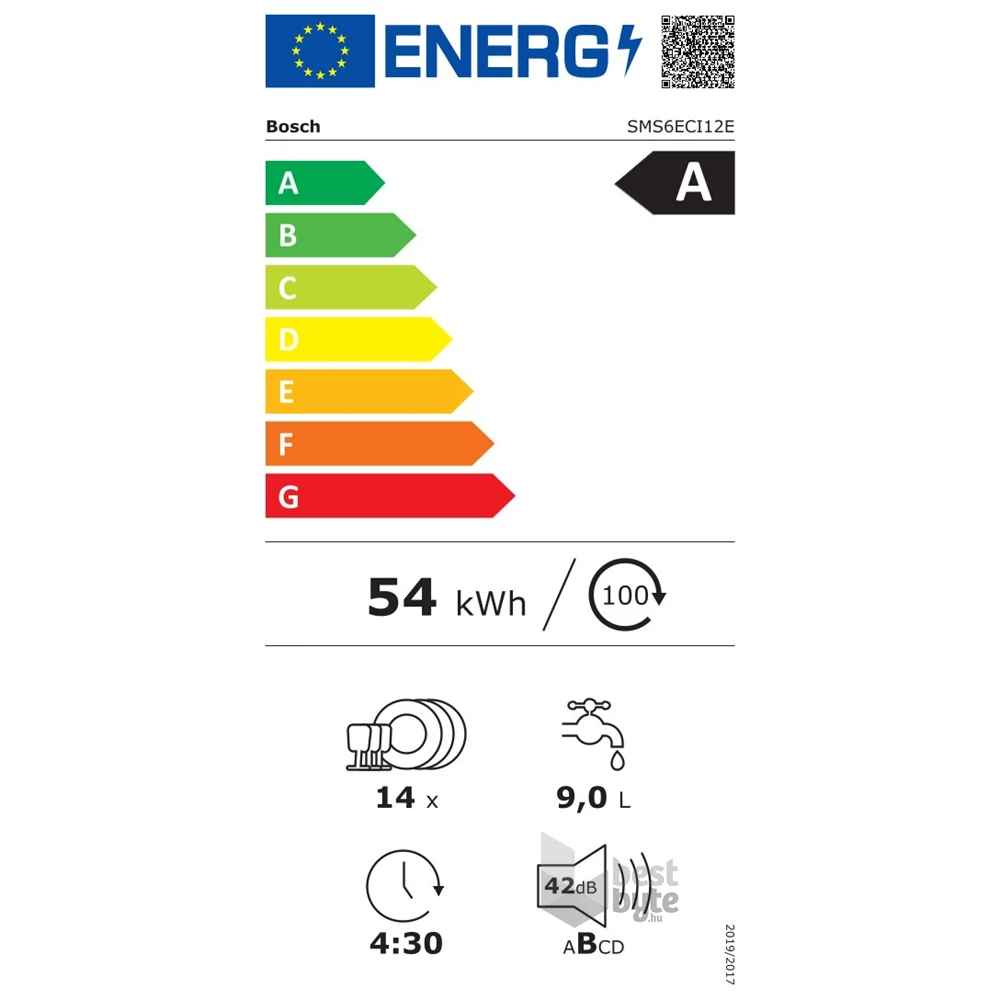 Bosch SMS6ECI12E inox, szabadonálló, programok száma:8, 14 terítékes mosogatógép