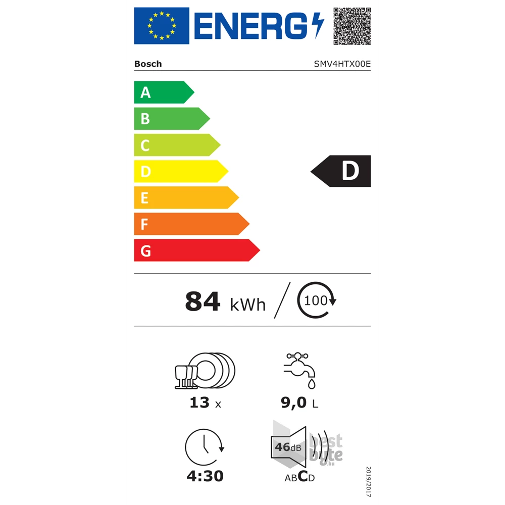 Bosch SMV4HTX00E beépíthető 13 terítékes mosogatógép