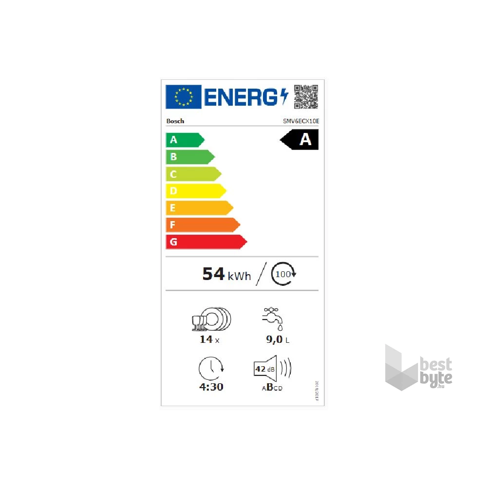 Bosch SMV6ECX10E programok száma: 8, beépíthető, 14 terítékes mosogatógép 