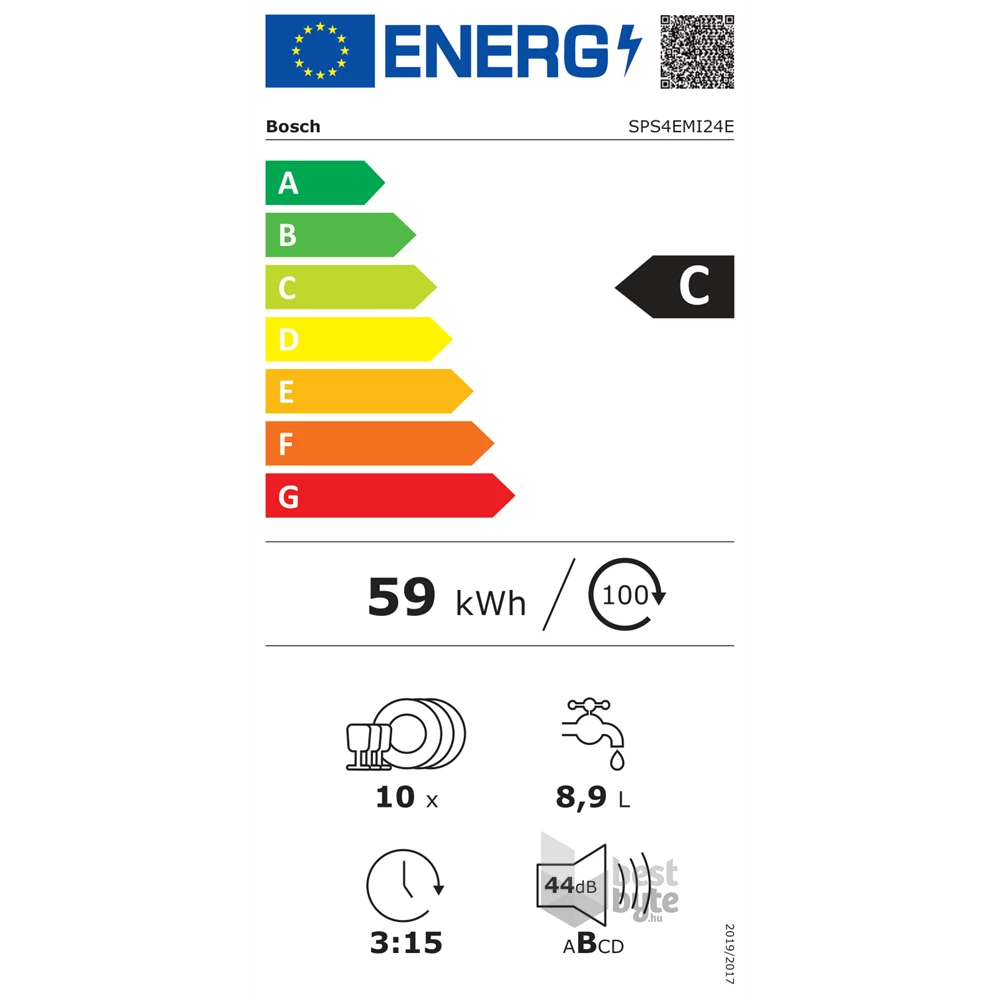 Bosch SPS4EMI24E inox, programok száma: 6, keskeny szabadonálló, 10 terítékes mosogatógép 