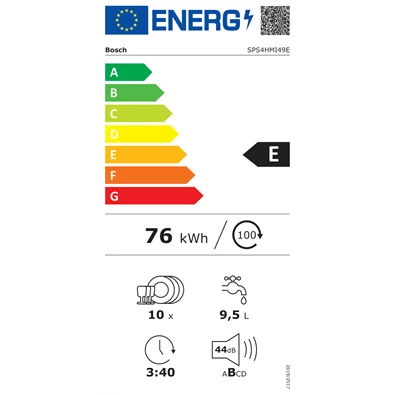 Bosch SPS4HMI49E inox, programok száma: 6, keskeny szabadonálló, 10 terítékes mosogatógép 
