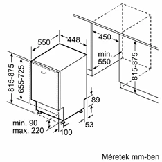 Bosch SPV6EMX05E beépíthető keskeny 10 terítékes mosogatógép
