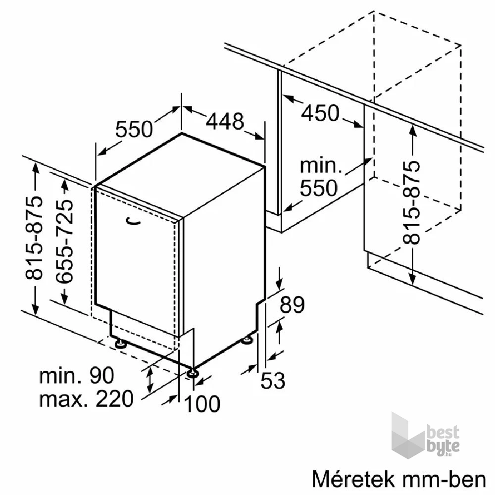 Bosch SPV6EMX05E programok száma: 6, keskeny beépíthető, 10 terítékes mosogatógép 