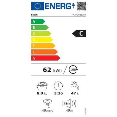 Bosch WAN28267BY fehér, elöltöltős, max.1400ford., 8 kg, mosógép