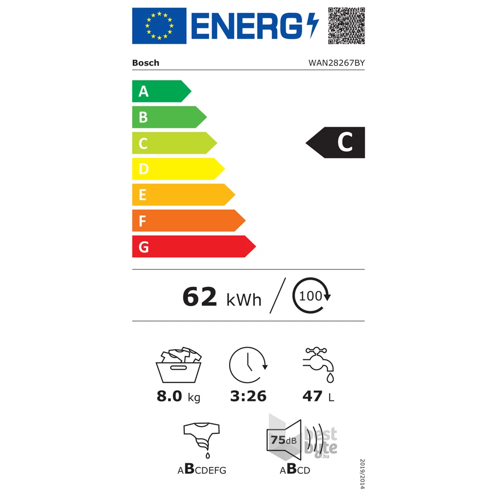 Bosch WAN28267BY fehér, elöltöltős, max.1400ford., 8 kg, mosógép