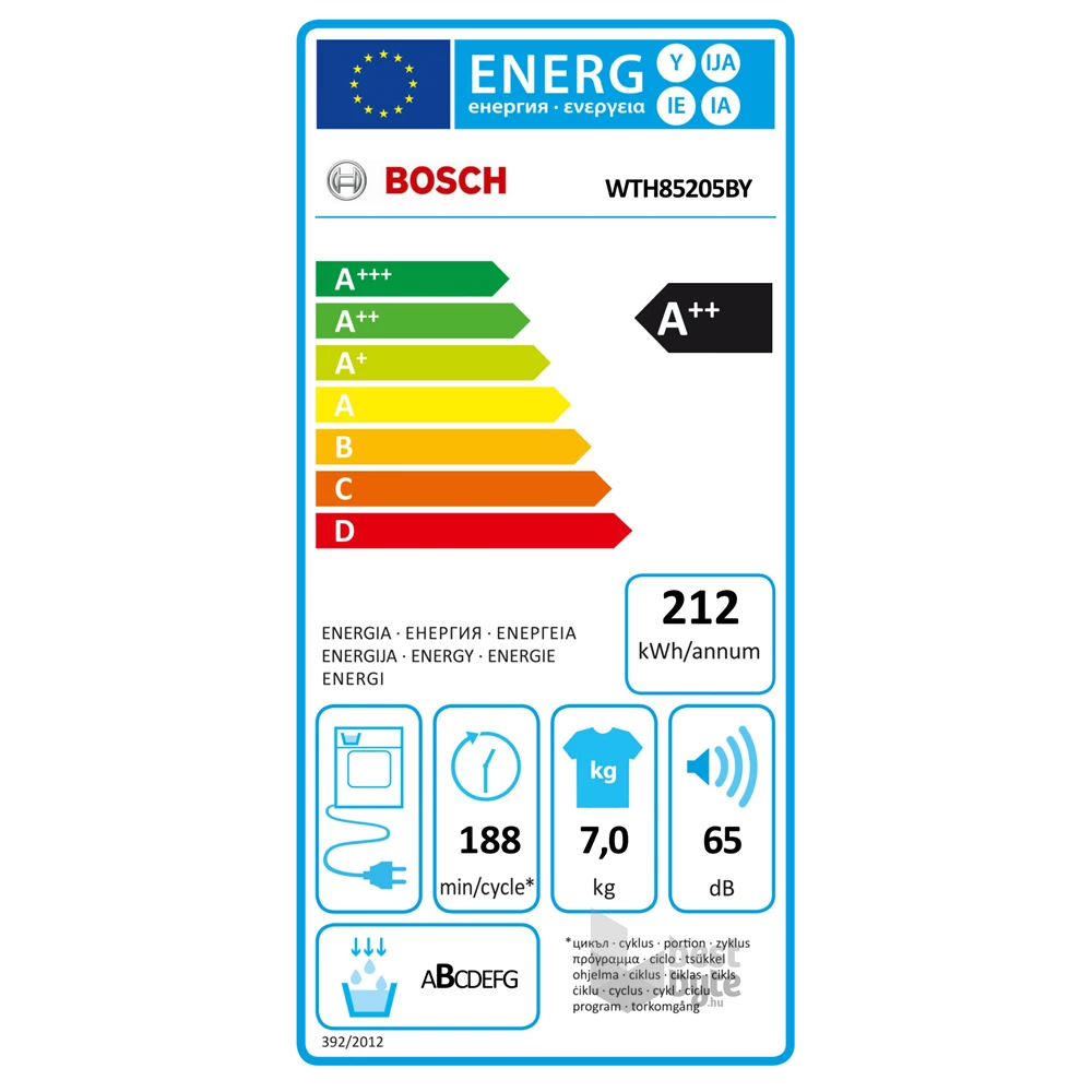 Bosch WTH85205BY fehér, 7 kg, hőszivattyús, szárítógép