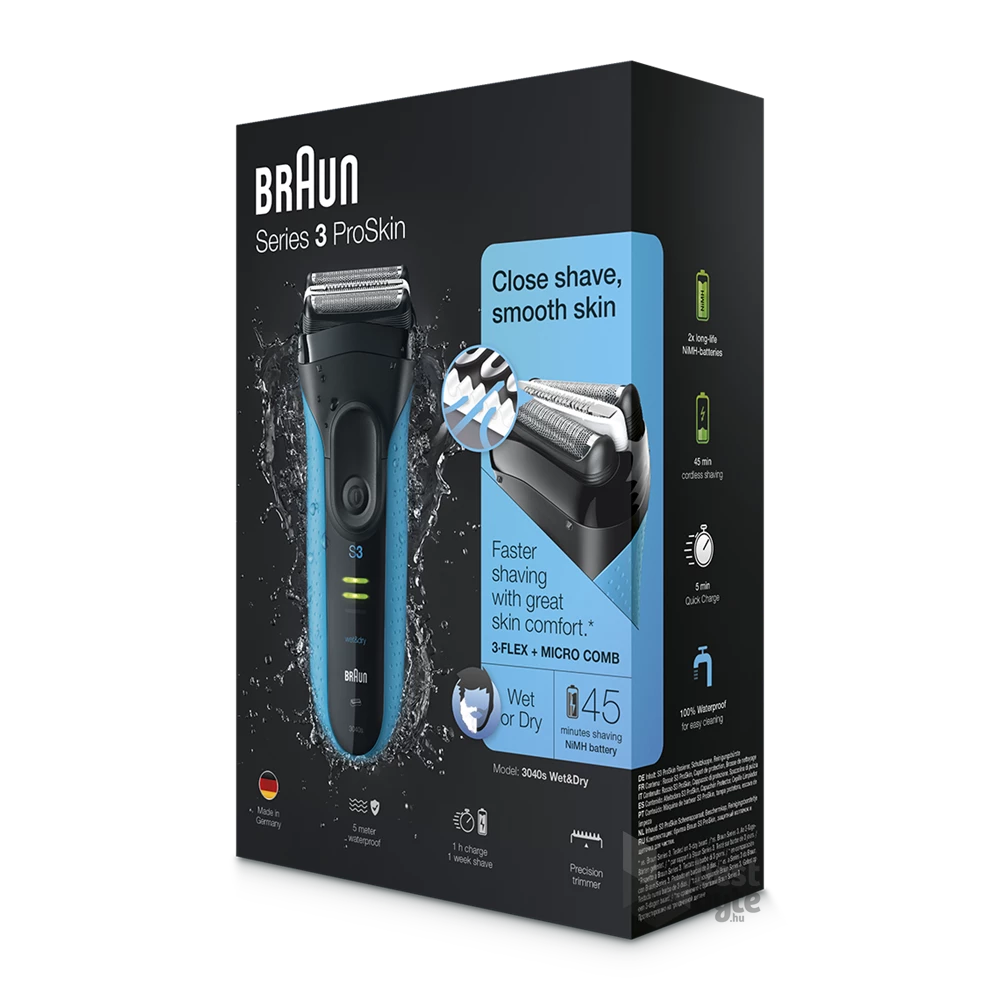 Braun 3-3040 Wet&Dry kék-fekete akkumulátoros férfi borotva