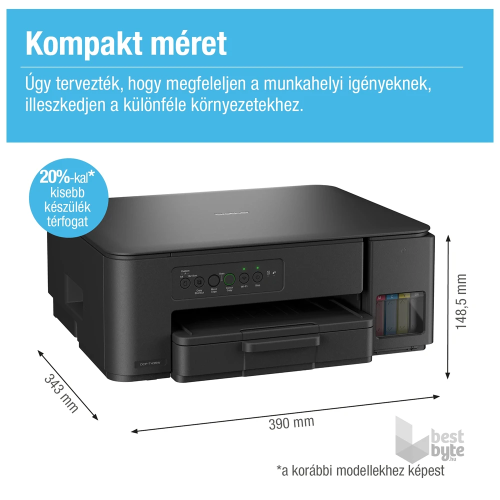 Brother DCP-T435W (A4,16 lap/perc,WiFi/USB,6000x1200dpi,manuál duplex,128MB) színes multifunkciós tintasugaras nyomtató