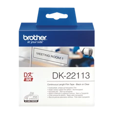 Brother Etikett címke DK22113, Átlátszó alapon fekete, folytonos, filmrétegű szalag 62mm, 62mm x 15.24M