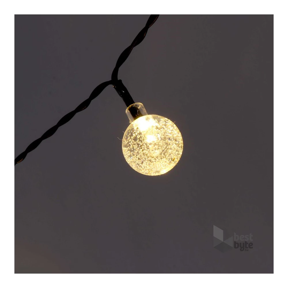 Buborékgömb alakú 23mm/8 programos/7m/IPX3 szabványos/meleg fehér/50db LED-es/napelemes fénydekoráció