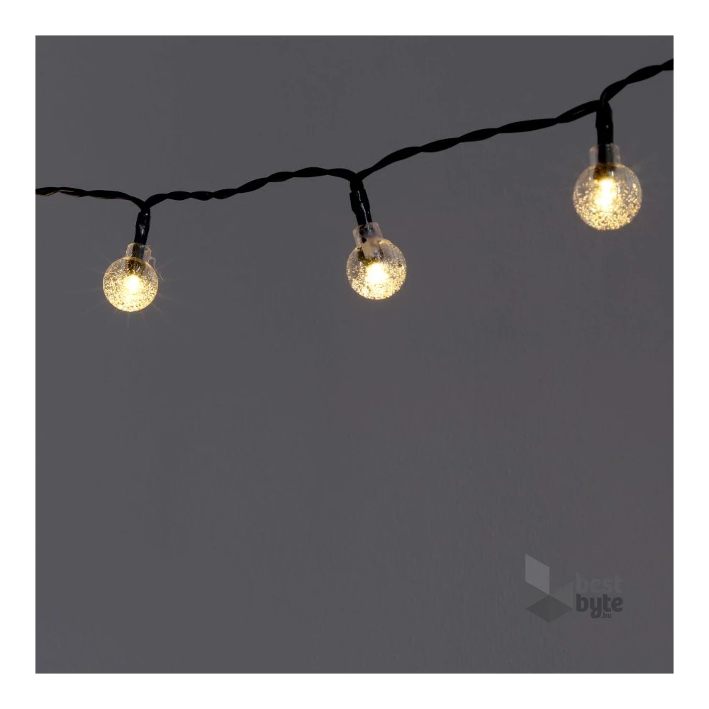 Buborékgömb alakú 23mm/8 programos/7m/IPX3 szabványos/meleg fehér/50db LED-es/napelemes fénydekoráció