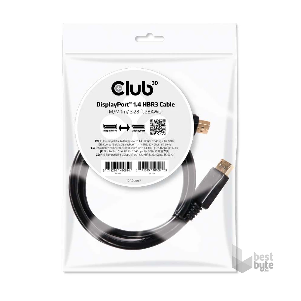 CLUB3D DisplayPort 1.4 HBR3 - DisplayPort 1.4 HBR3 8K/60Hz 1m kábel