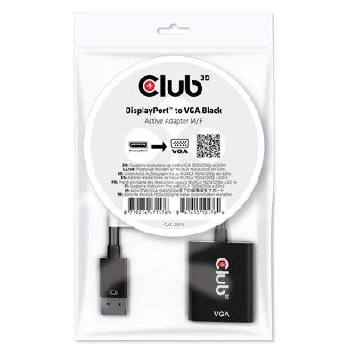 CLUB3D Displayport - D-Sub fekete aktív adapter