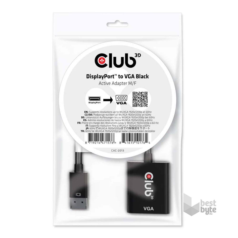 CLUB3D Displayport - D-Sub fekete aktív adapter