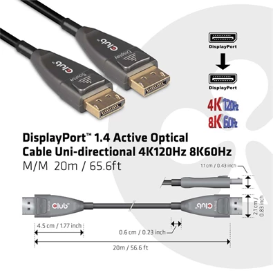 CLUB3D Displayport 1.4 4K120Hz 8K60Hz 20m aktív optikai kábel