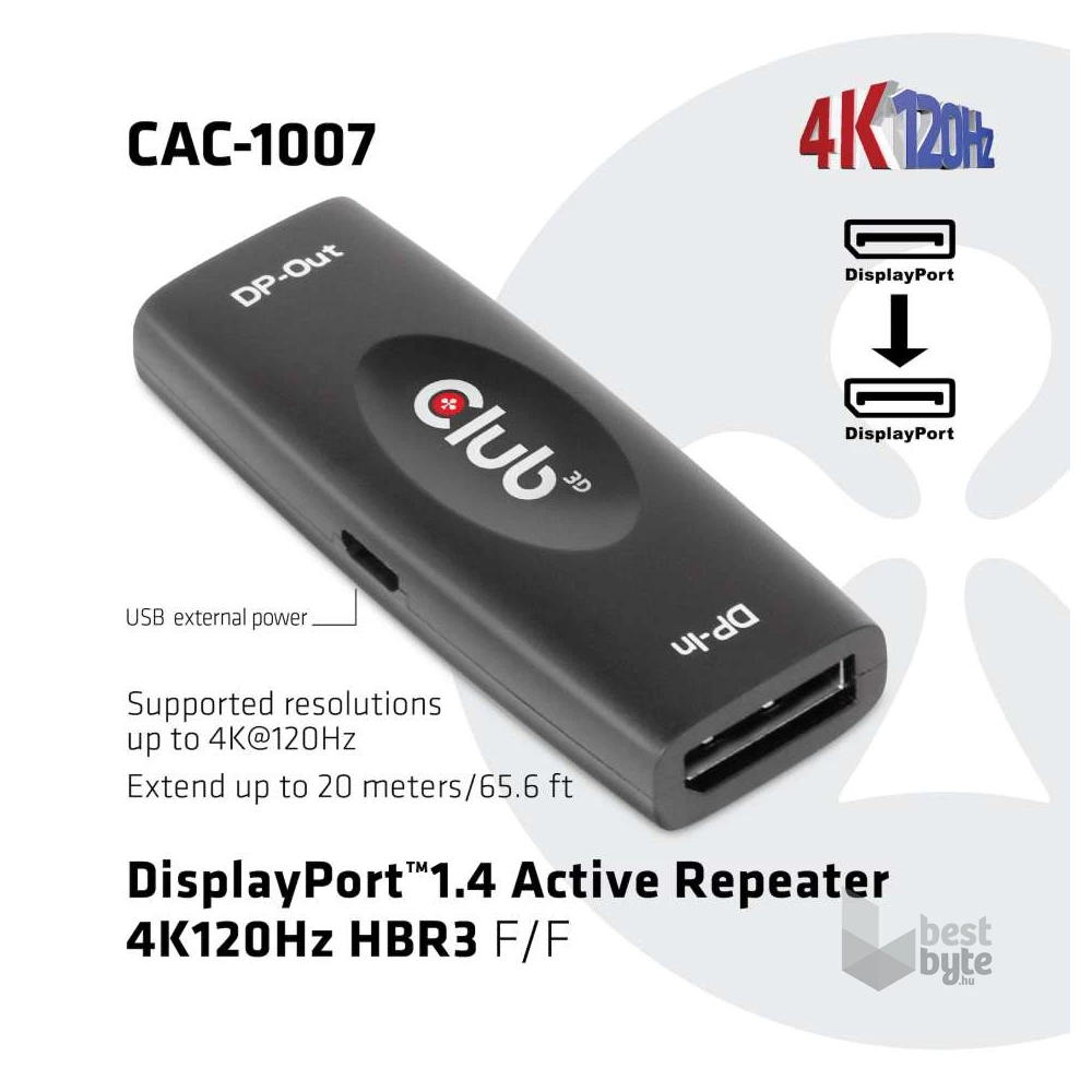 CLUB3D Displayport 1.4 4K120Hz HBR3 Active Repeater