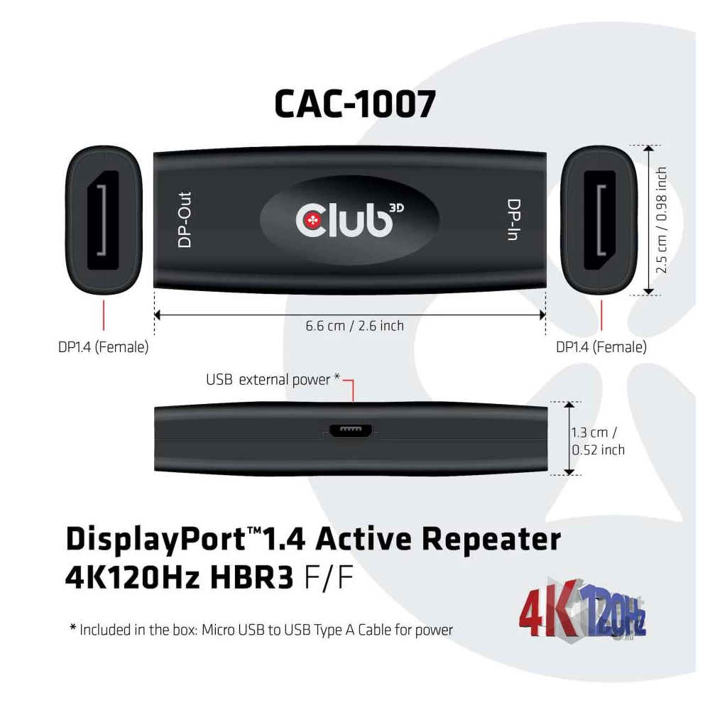 CLUB3D Displayport 1.4 4K120Hz HBR3 Active Repeater