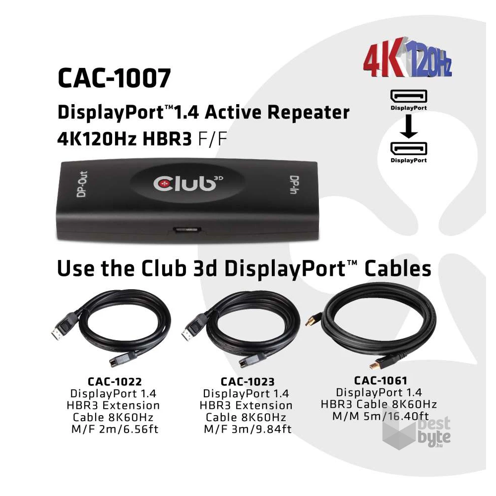 CLUB3D Displayport 1.4 4K120Hz HBR3 Active Repeater