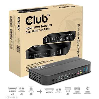 CLUB3D HDMI - Dual HDMI 4K 60Hz KVM switch