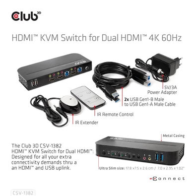 CLUB3D HDMI - Dual HDMI 4K 60Hz KVM switch