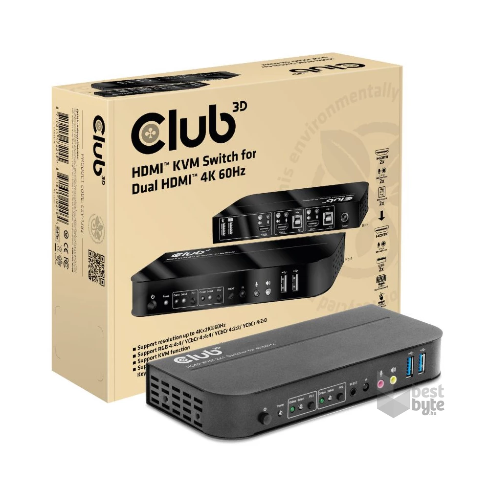 CLUB3D HDMI - Dual HDMI 4K 60Hz KVM switch
